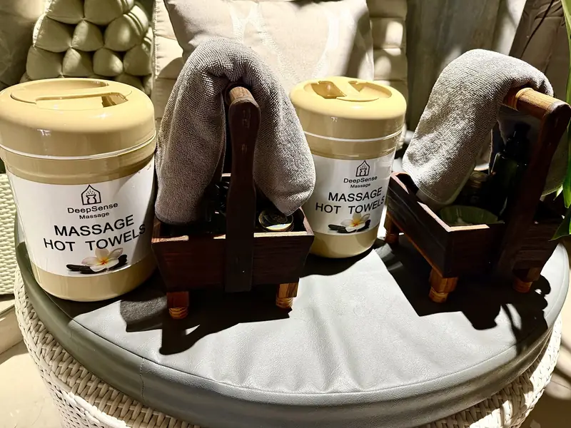 Hot towel warmers with DeepSense Massage labels
